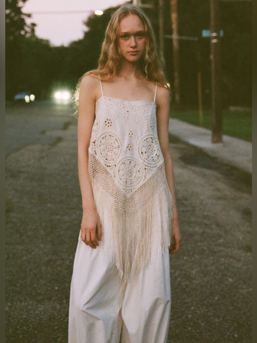 Sea New York New Rafina Eyelet Fringe Top Cream Small